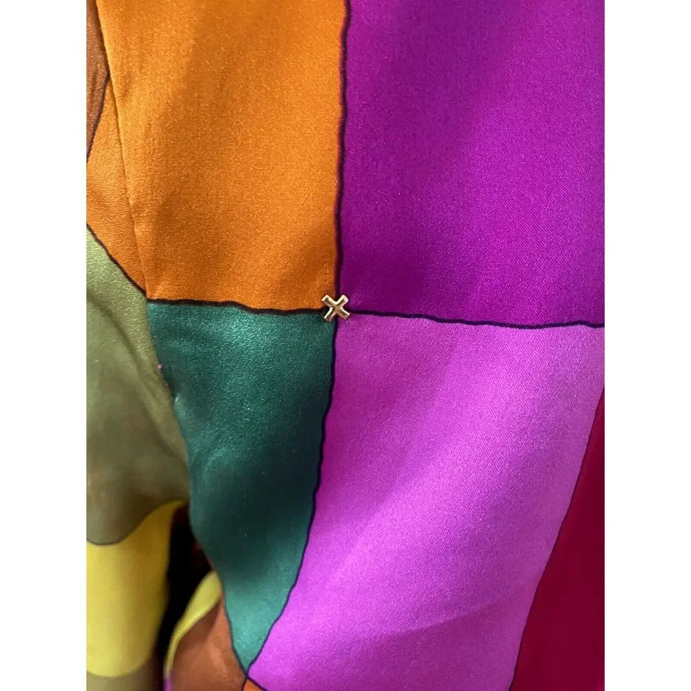 ST. JOHN‎ SPORT MARIE GRAY Bomber Jacket Zip SILK SZ S Color Block 80s Wool Boho - Picture 6 of 10